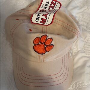 Zephyr Cream Cap with Orange Strap and Navy Clemson Logo